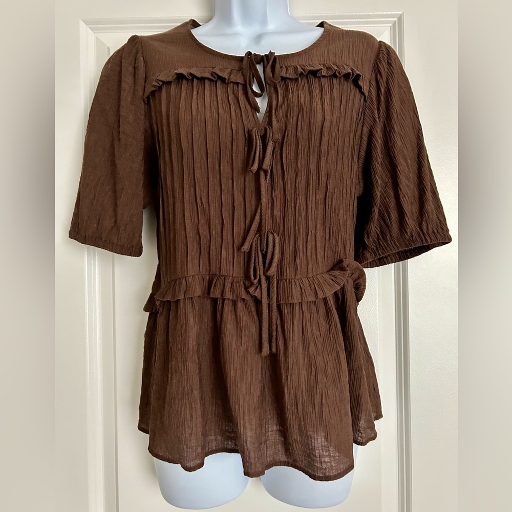 Laura Ashley Chocolate Brown Blouse Size Medium - Picture 2 of 4